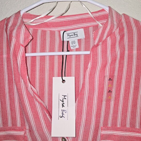 Myra Bag sz Med lt red striped NWT oversized Shirt - Picture 2 of 3